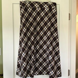 Vintage size 12  Laura Scott A-line plaid midi skirt. Black/red/blue/gold/white